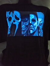 Load image into Gallery viewer, Glow in the Dark Horror Characters Shirt by Cristina's Handmade Creations