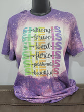 Load image into Gallery viewer, She is Strong, Brave, Loved, Fierce, Passionate, Beautiful Bleached T-shirt