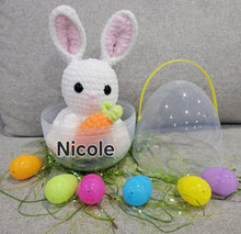 Load image into Gallery viewer, Crocheted Bunny in a Jumbo Personalized Egg.
