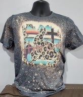 Happy Easter leopard bunny bleached Tshirt